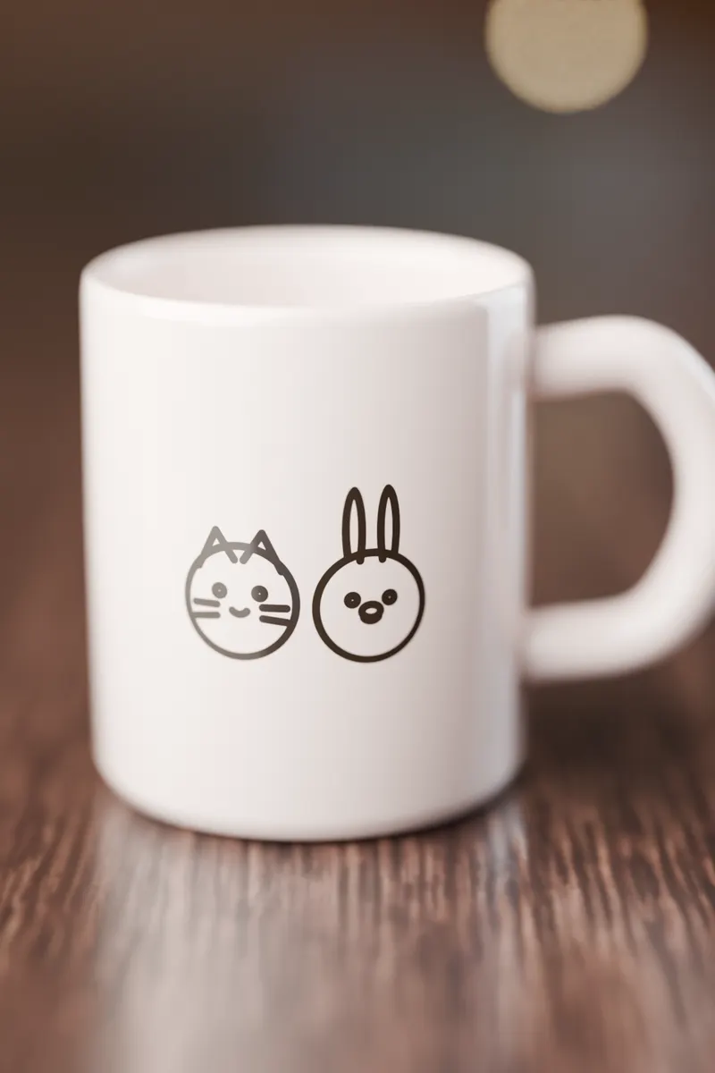 Tasse mit süßen Tier-Doodles von Katze und Hase