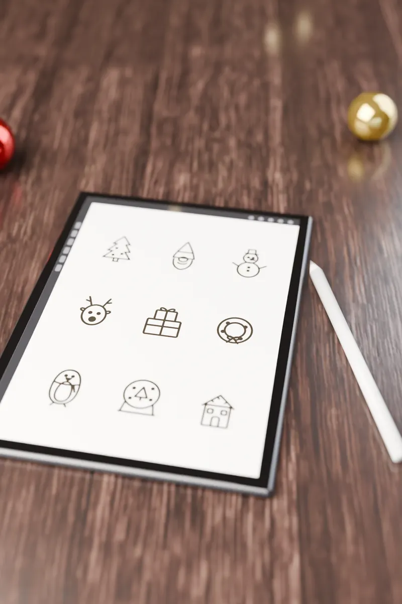 Weihnachts-Doodles als Procreate-Stempel auf einem Tablet